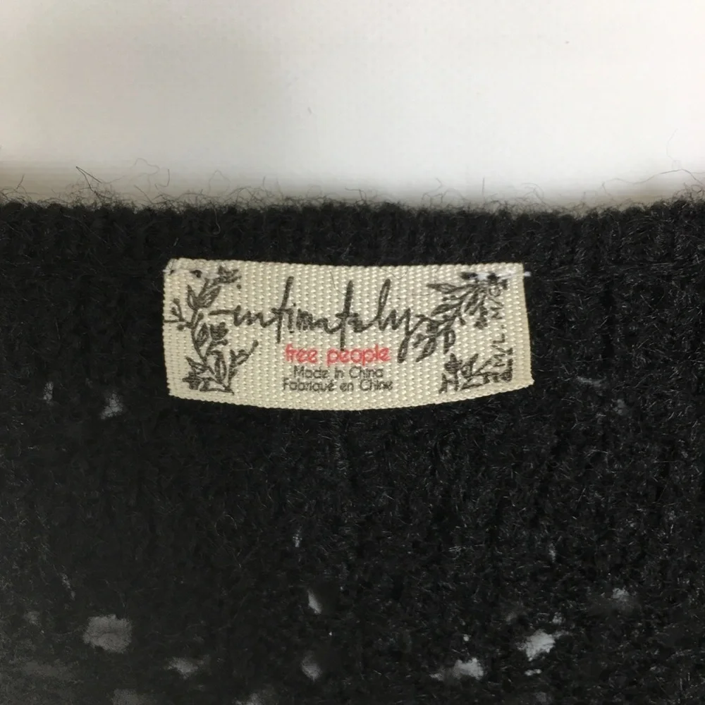 Free People Intimately Free Slouchy Oversized Sweater V-neck Black Wool Blend